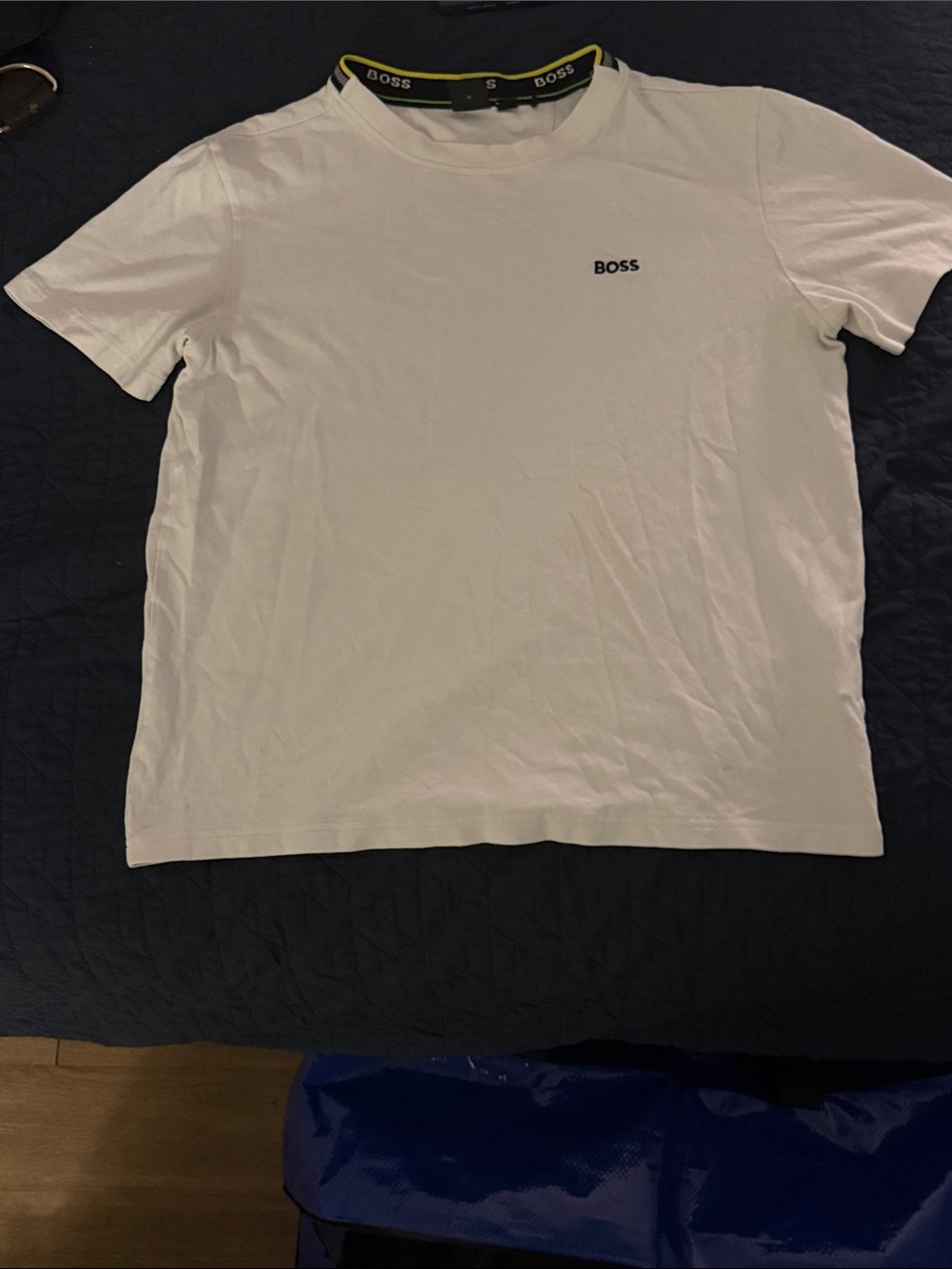 Boss White Short Sleeve Logo Crew Neck Tee with Branded Neck Trim 100% cotton.